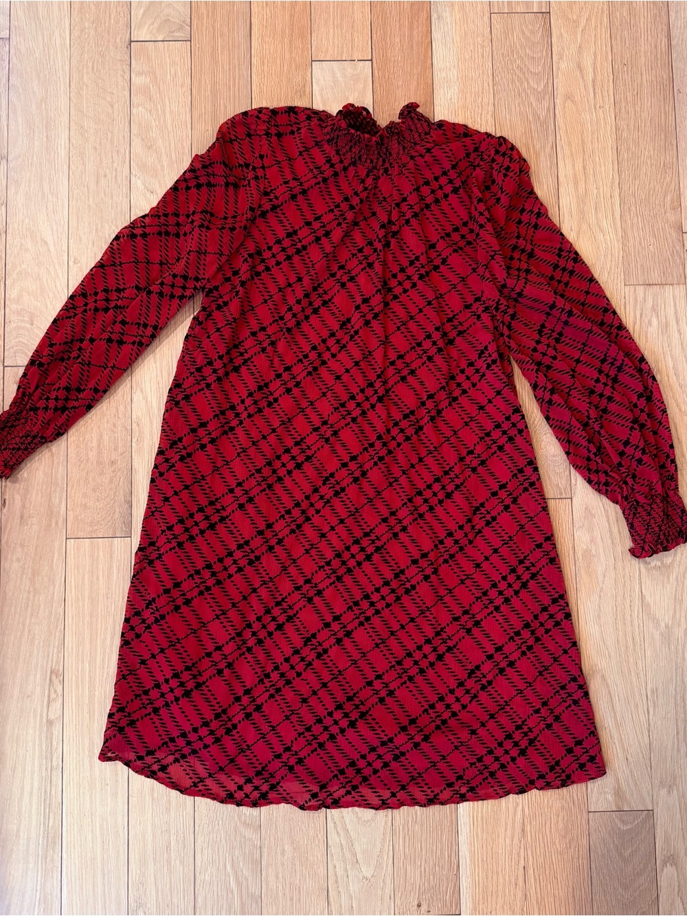 Tommy Hilfiger Red and Black Plaid Long-Sleeve Dress